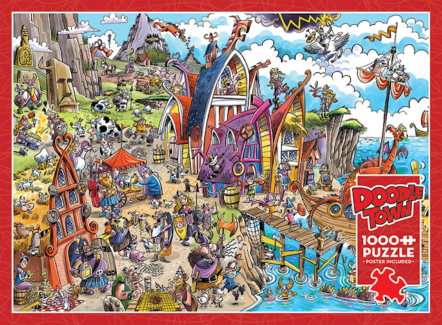 Produktbild 1 för Pussel DoodleTown: Viking Village 1000 bitar, Cobble Hill