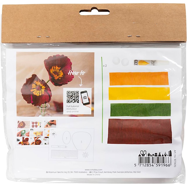 Produktbilde 5 for Mini DIY Kit Kreppapir, Valmuer, Strekk-/krep: 180%, 105 g, 1 pk.