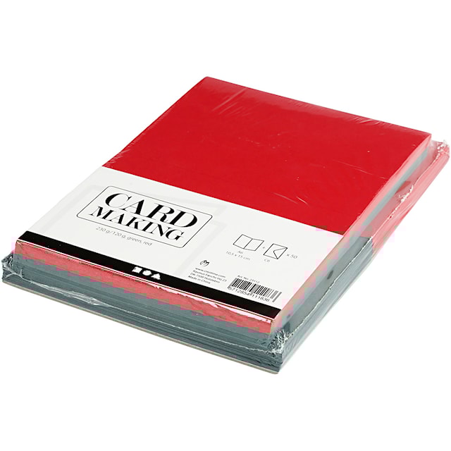 Tuotekuva 4 - Korttipohja-/kirjekuoripakkaus, kortin koko 10,5x15 cm, kirjekuoren koko 11,5x16,5 cm, 110+230 g, vihreä, punainen, 50 set/ 1 pkt