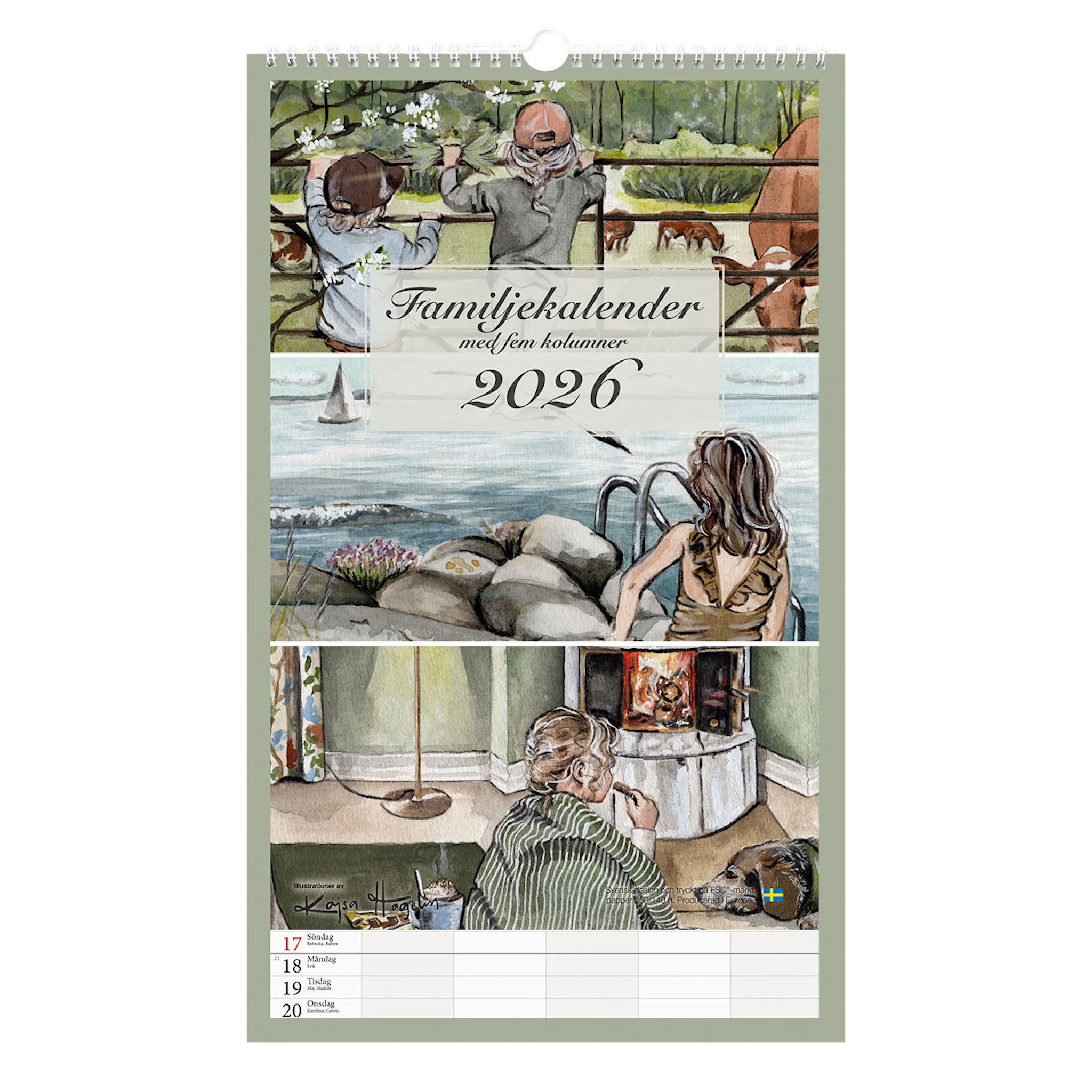 Produktbild för Familjekalender Vägg 2026 Design Kajsa Hagelin Paperstyle