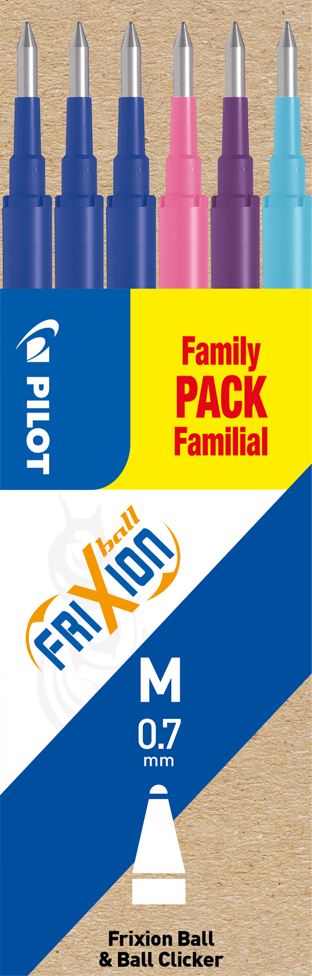 Produktbilde 1 for Sett med 6 - FriXion Ball 0.7 refiller - Blå, Rosa, Violett, Lyseblå - Medium spiss Pilot