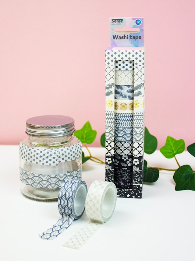 Produktbilde 3 for Washi-teip 10-pakning i svart, hvit og metall Sense