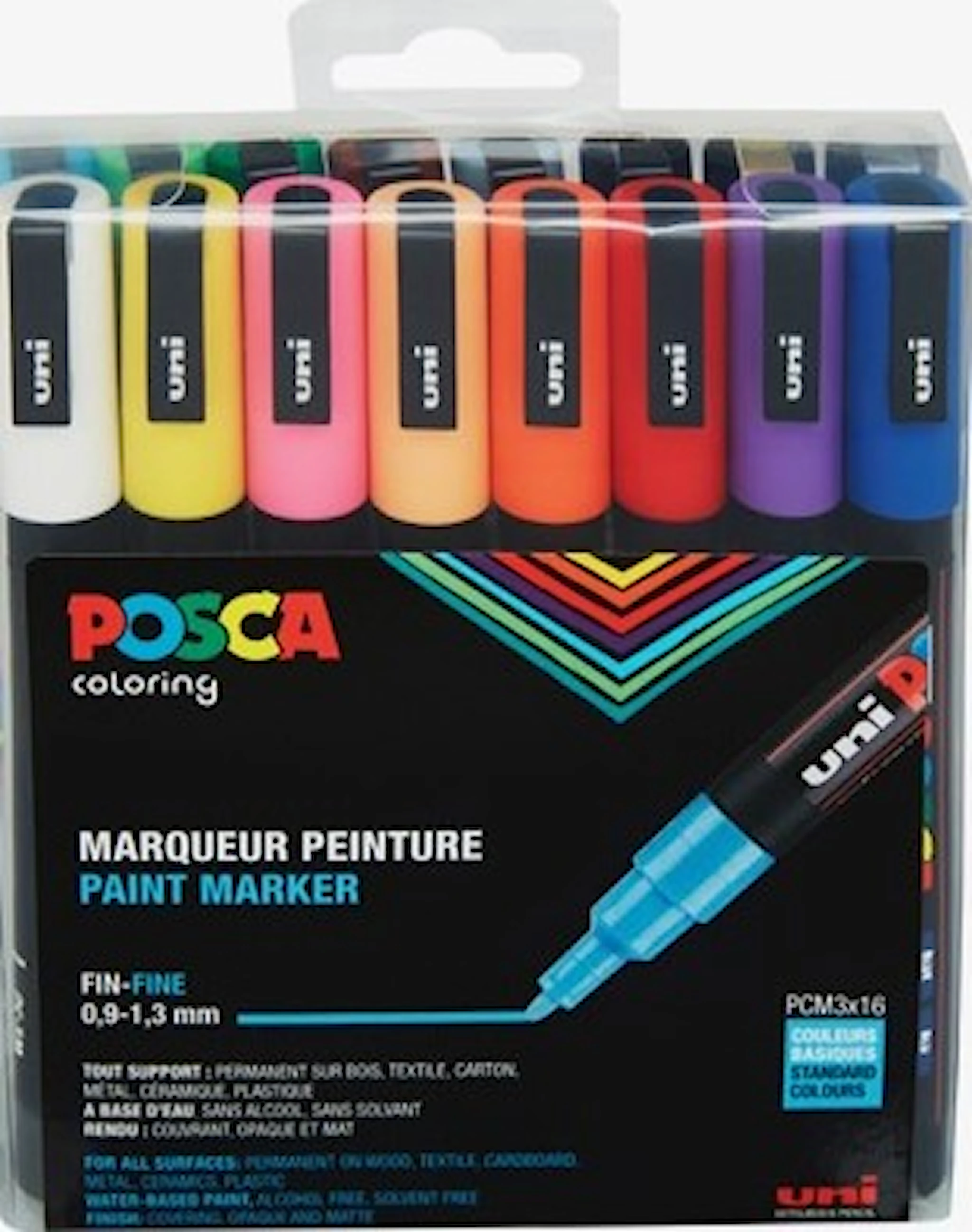Produktbild för Posca Marker Set 16-p Mixade Färger PC-3M Spets 0,9-1,3 mm