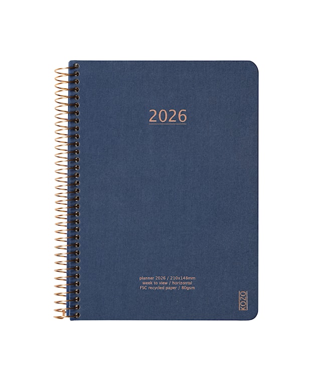 Produktbild 1 för Kalender A5 2026 Vecka Per Uppslag Navy KOZO