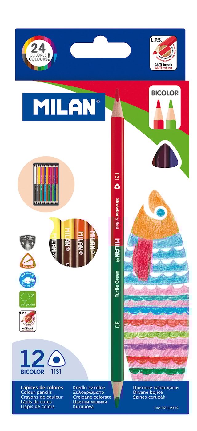 Produktbilde 1 for 12 trekantede dobbeltsidige fargeblyanter MILAN