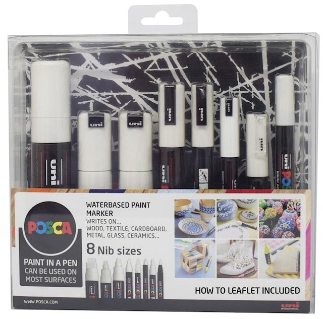 Posca Marker Set Vit 8-pack Olika Spetsstorlekar