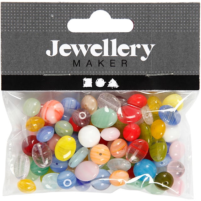 Produktbild 3 för Glaspärlor, rund, oval, rund/platt, Dia. 6-13 mm, Hålstl. 0,5-1,5 mm, mixade färger, 60 g/ 1 förp.