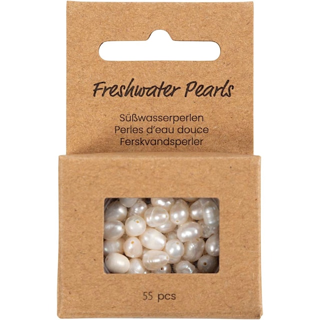 Produktbilde 2 for Ferskvannsperler, Perforert på tvers, dia. 4-6 mm, hullstr. 1 mm, perlemor, 55 stk./ 1 pk.