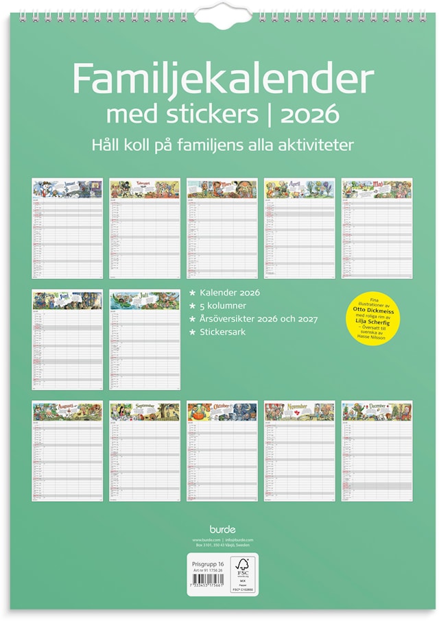 Produktbild 4 för Familjekalender 2026 A3 Stickers Burde