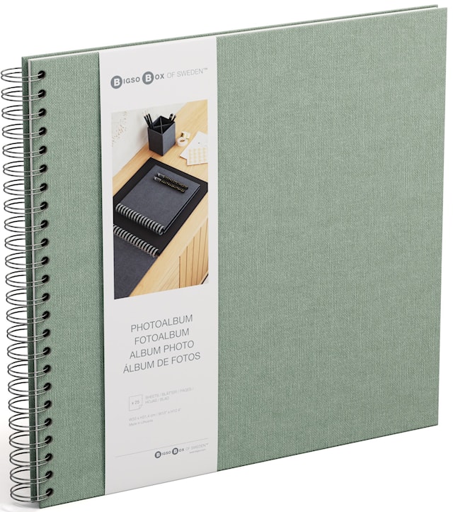 Tuotekuva 1 - Valokuva-albumi Soft Teal Valkoisilla Lehdyköillä 35x31,5cm Bigso Box of Sweden