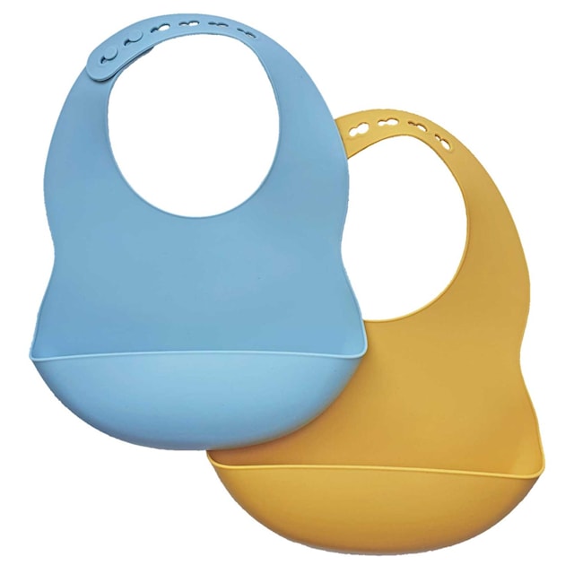 Produktbild 1 för Haklapp Silikon 2-pack blå-ockra Summerville