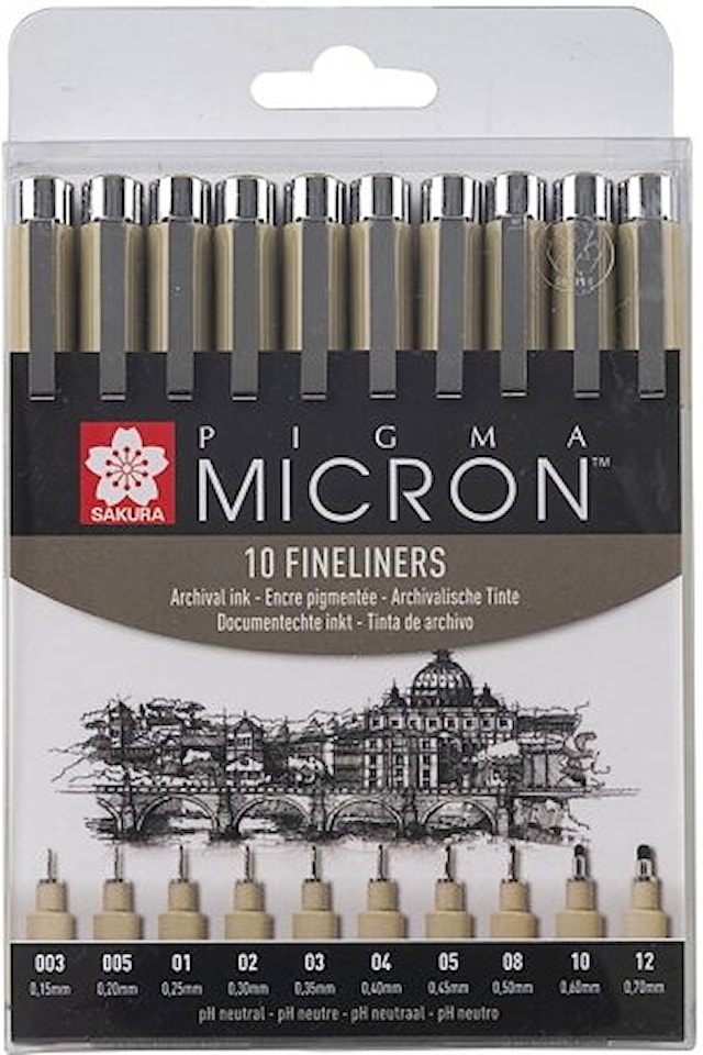 Produktbild 1 för Sakura Pigma Micron Fineliner Black 10-set