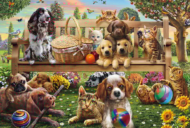 Produktbild 2 för Pussel En trädgårdspicknick för hundar och katter 200 bitar Schmidt