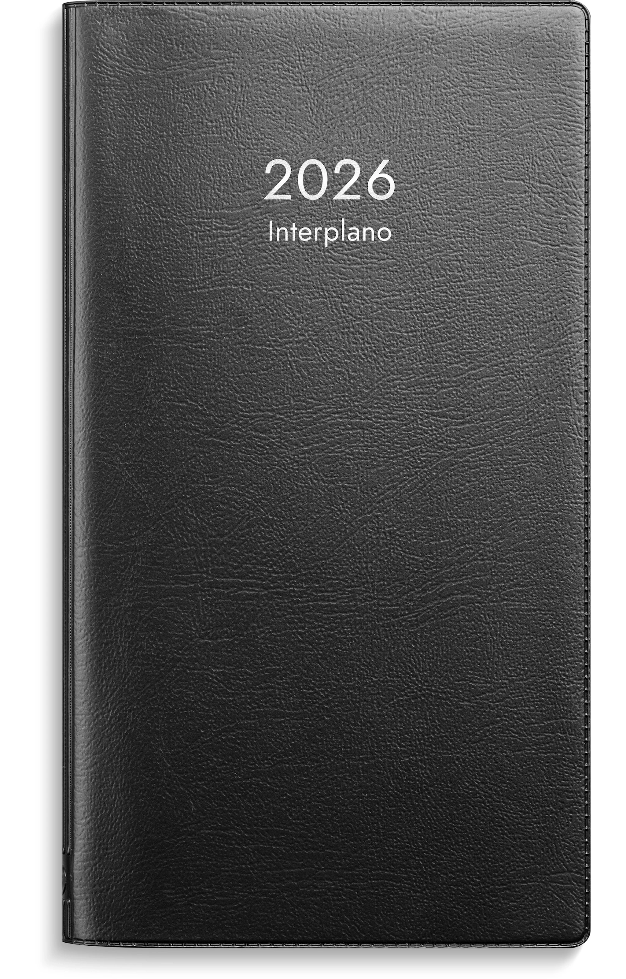 Tuotekuva ille Kalenteri 2026 Interplano musta muovikansi (kaksikielinen)  83x158 mm Burde