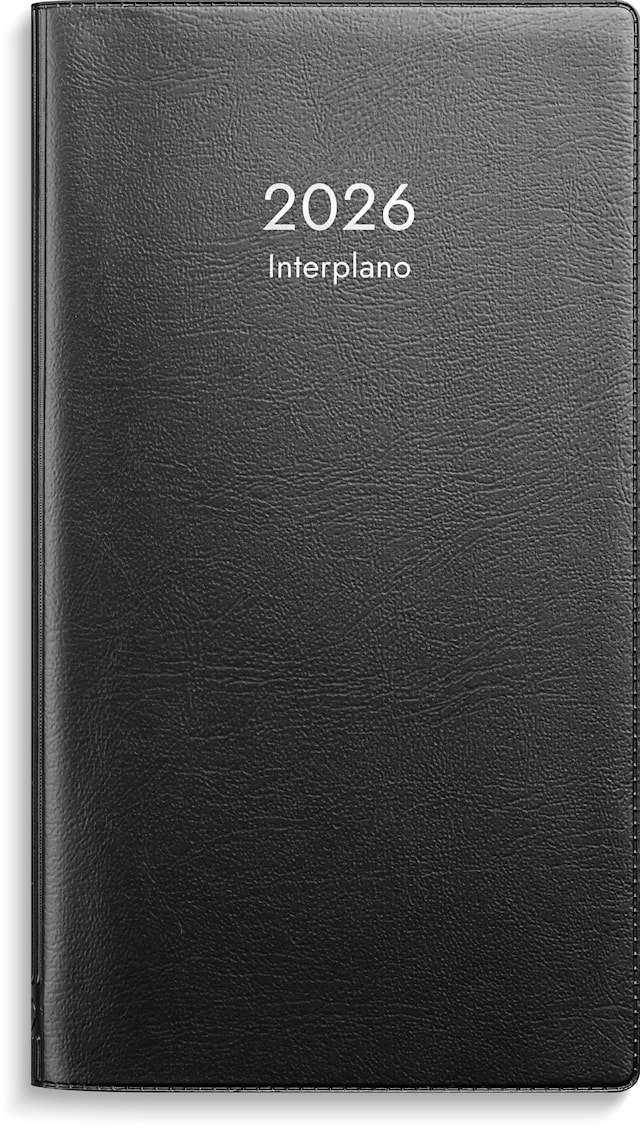 Tuotekuva 1 - Kalenteri 2026 Interplano musta muovikansi (kaksikielinen)  83x158 mm Burde