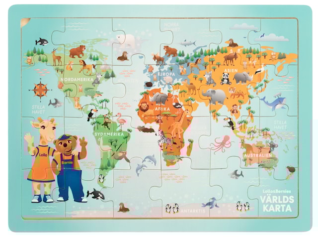 Lollo & Bernie- Pussel Världskarta 24 bitar, Teddykompaniet
