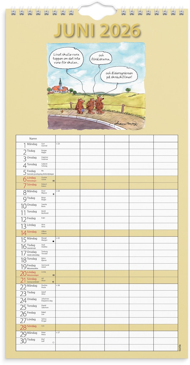 Produktbild 2 för Familjekalender 2026 Rolig 220x430 mm Burde