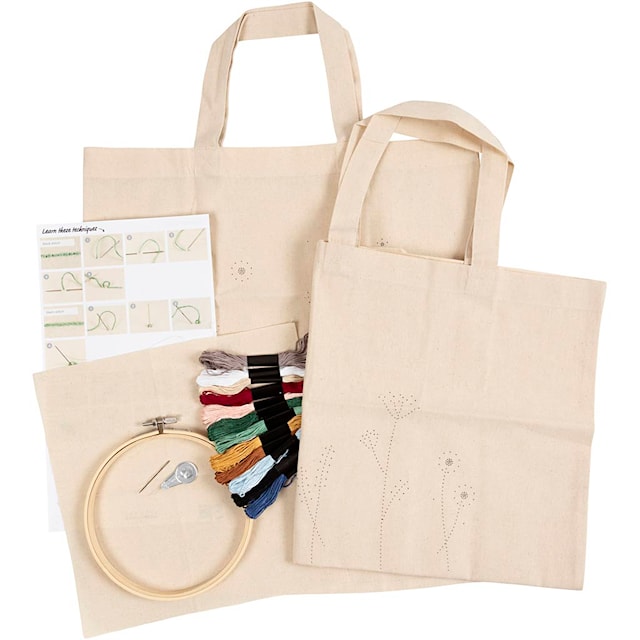 Produktbild 3 för Start DIY Kit Broderi - Tygpåse Blommor Creativ Company
