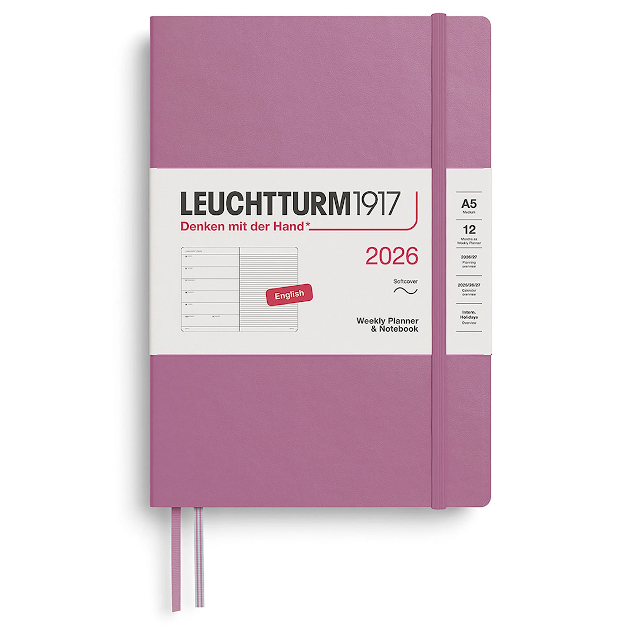Produktbild för Weekly Planner & Notebook 2026 A5 Soft Dusty Rose Leuchtturm1917