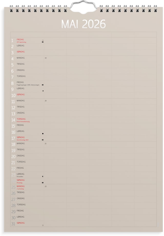 Produktbilde 3 for Familiekalender 2026 A4 Color GRIEG