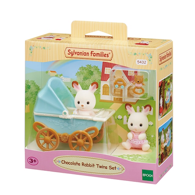 Produktbilde 2 for Sylvanian Families Sett med Sjokoladekanin-tvillingene (ny barnevogn)