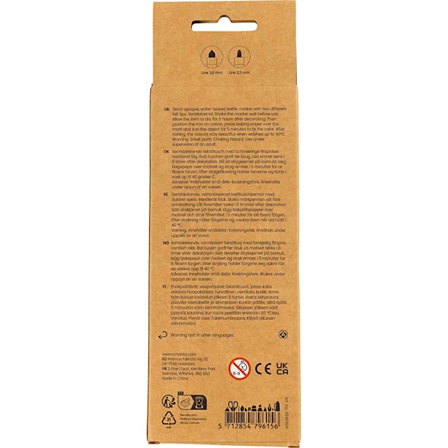 Produktbild 3 för Textiltuschpennor spets 2,3+3,6mm mixade färger 6 st/1 förp