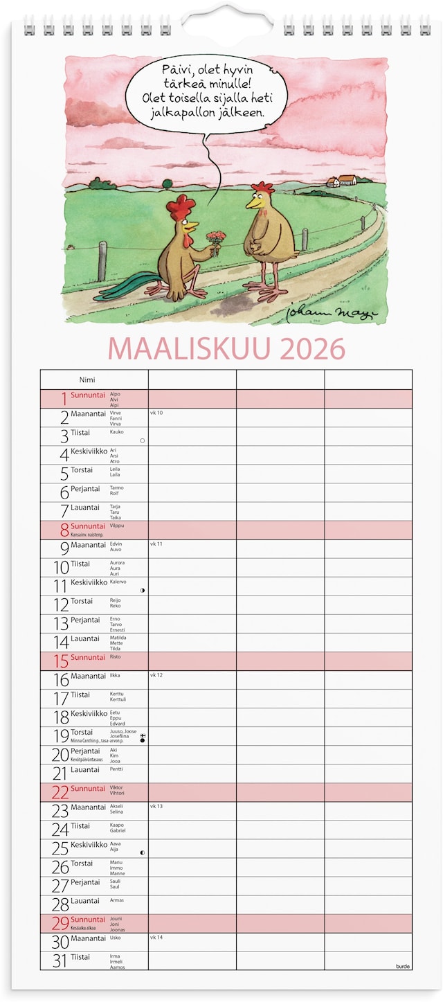 Tuotekuva 2 - Perhekalenteri 2026 Pariskuntakalenteri 190x430 mm Burde