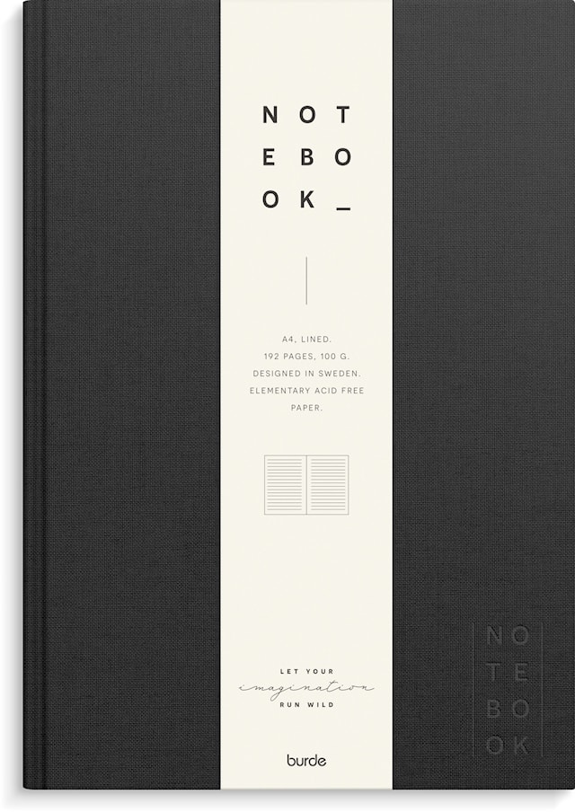 Produktbild 1 för Anteckningsbok A4 Svart textil, Linjerad, Burde