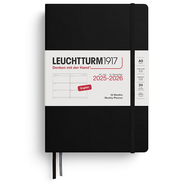 Kalender A5 18m 25–26 Ukentlig Planlegger Svart Leuchtturm1917