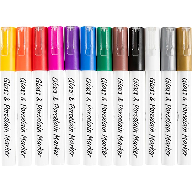 Produktbilde 7 for Glass- og porselenstusj, strek 1-2 mm, semi opaque, ass. farger, 12 stk./ 1 pk.