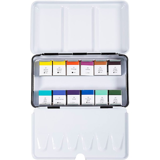 Produktbilde 5 for Art Akvarellfarger, ½-pan, Blomster og landskap, str. 10x15x20 mm, ass. farger, 12 farge/ 1 stk.