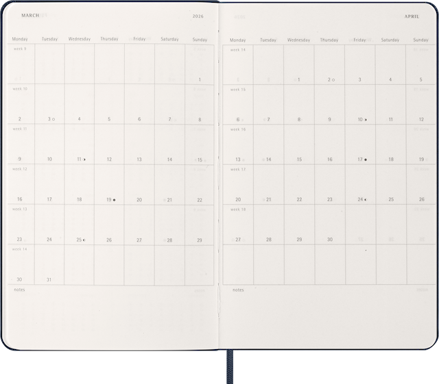 Produktbilde 5 for Kalender 2026 Classic Hard 12M Week Note Large Sapphire Blue Moleskine
