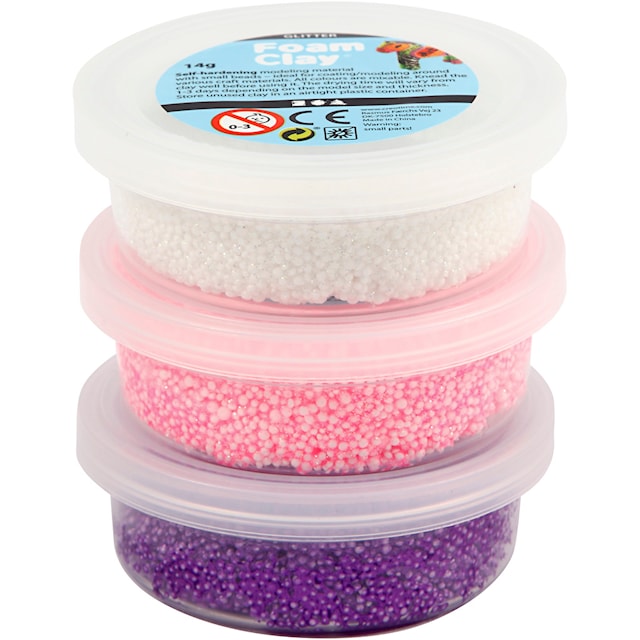 Produktbild 4 för Foam Clay Modellera Glitter Rosa Lila Vit 3-pack