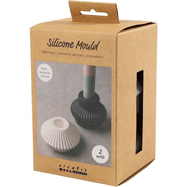 Produktbilde 3 for Silikonform, Rillede lysestaker, H: 4+5,5 cm, dia. 7+8 cm, blank transparent, 2 stk./ 1 pk.