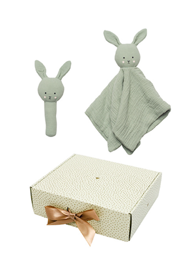 Produktbild 1 för Babypresent Bunny Skallra och Snuttefilt Grön Jabadabado
