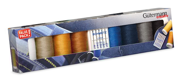 Lankasetti "Denim-lanka" 100 m 8 rullaa mukana ompelukoneneuloja Gütermann