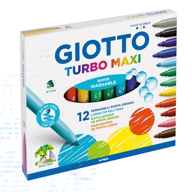 Produktbilde 2 for Tusjpenn Maxi 12-pk vannbaserte, Giotto Turbo Maxi