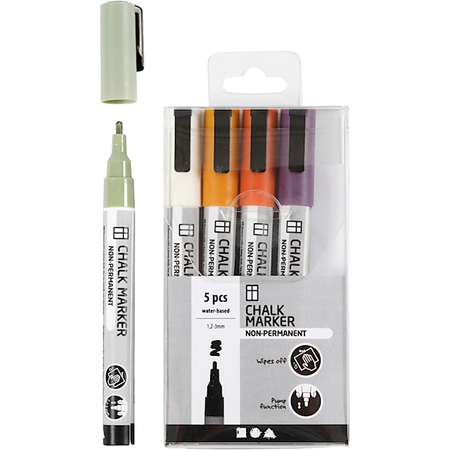 Produktbilde 1 for Chalk Markers, strek 1,2-3 mm, douche farger, 5 stk./ 1 pk.