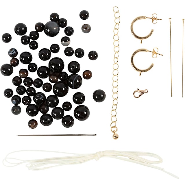 Produktbilde 4 for Mini DIY Kit Smykker, Halskjede og øreringer, svart, hvit, 1 pk.