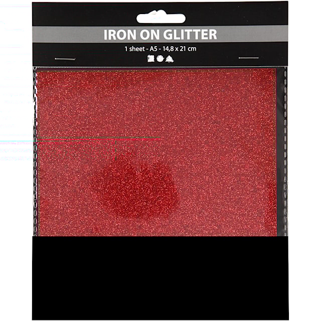 Produktbilde 2 for Strykestoff, A5, ark 148x210 mm, glitter, rød, 1 ark