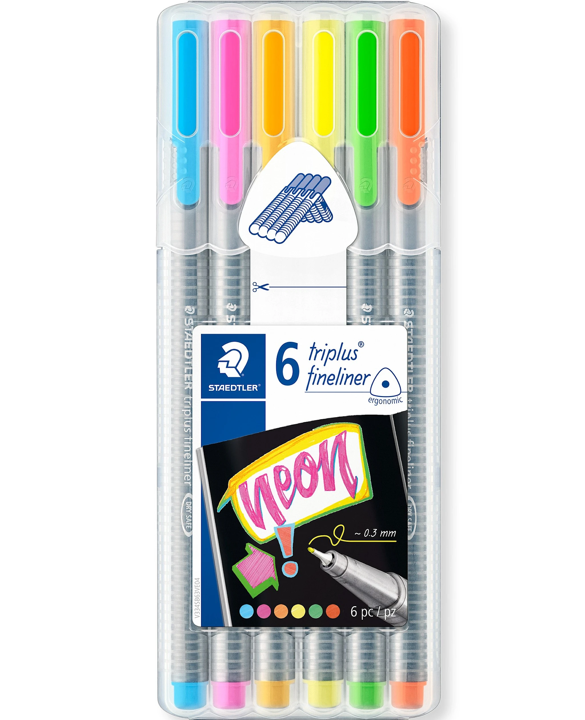 Tuotekuva ille Triplus® fineliner 6 kpl STAEDTLER-paketissa 03 mm kuituterä Neon Staedtler