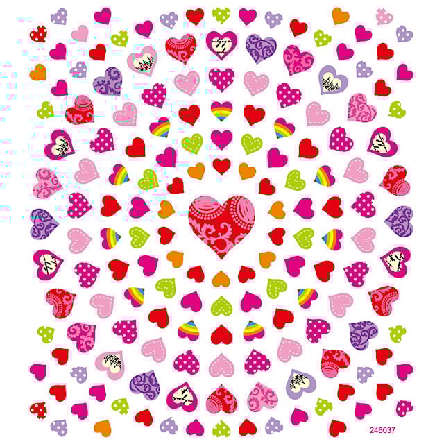 Tuotekuva 3 - Tarrat, pienet sydämet, arkki 15x16,5 cm, ca. 108 kpl, 1 ark