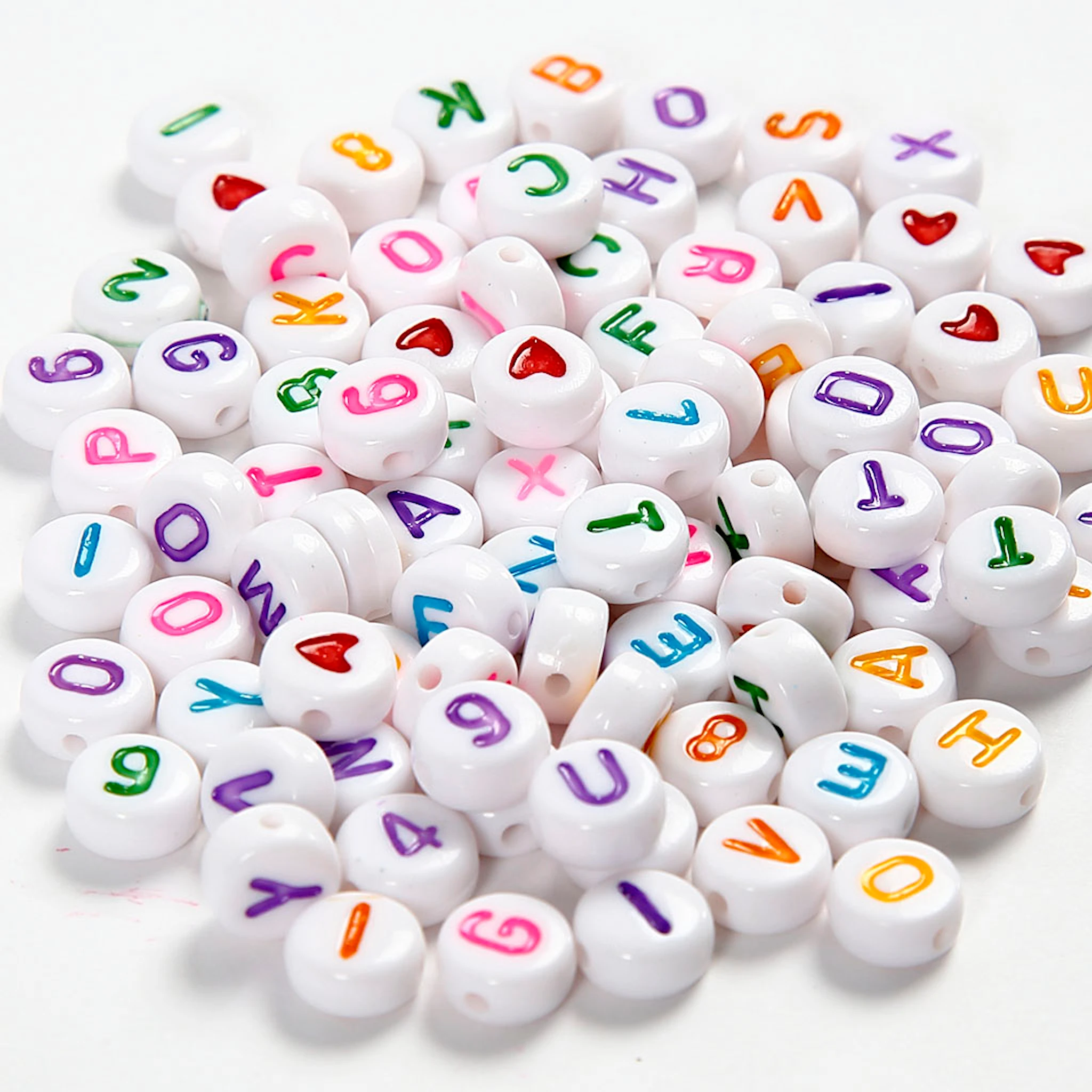 Tuotekuva ille Kirjainhelmet, koko 7 mm, aukon koko 1,2 mm, ca. 200 kpl, valkoinen, 25 g/ 1 pkt